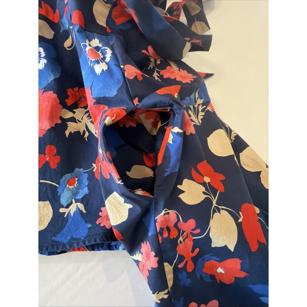 Peter Som Floral Mini Dress Sz 10 Blue Red Tie Back Babydoll Sundress Pockets EU - Picture 15 of 16